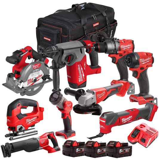 Milwaukee 18V 9 Piece Combo Kit with 3 x 5.0Ah Batteries & Charger M18T4TKIT-4642
