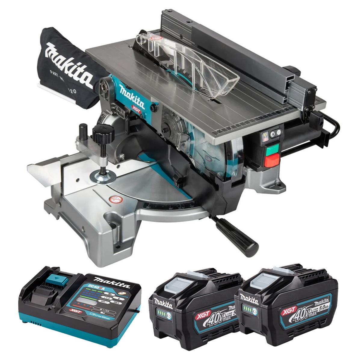 Makita LH001GZ 40V Max XGT Brushless 260mm Table Top Mitre Saw with 2 x 5.0Ah Battery & Charger