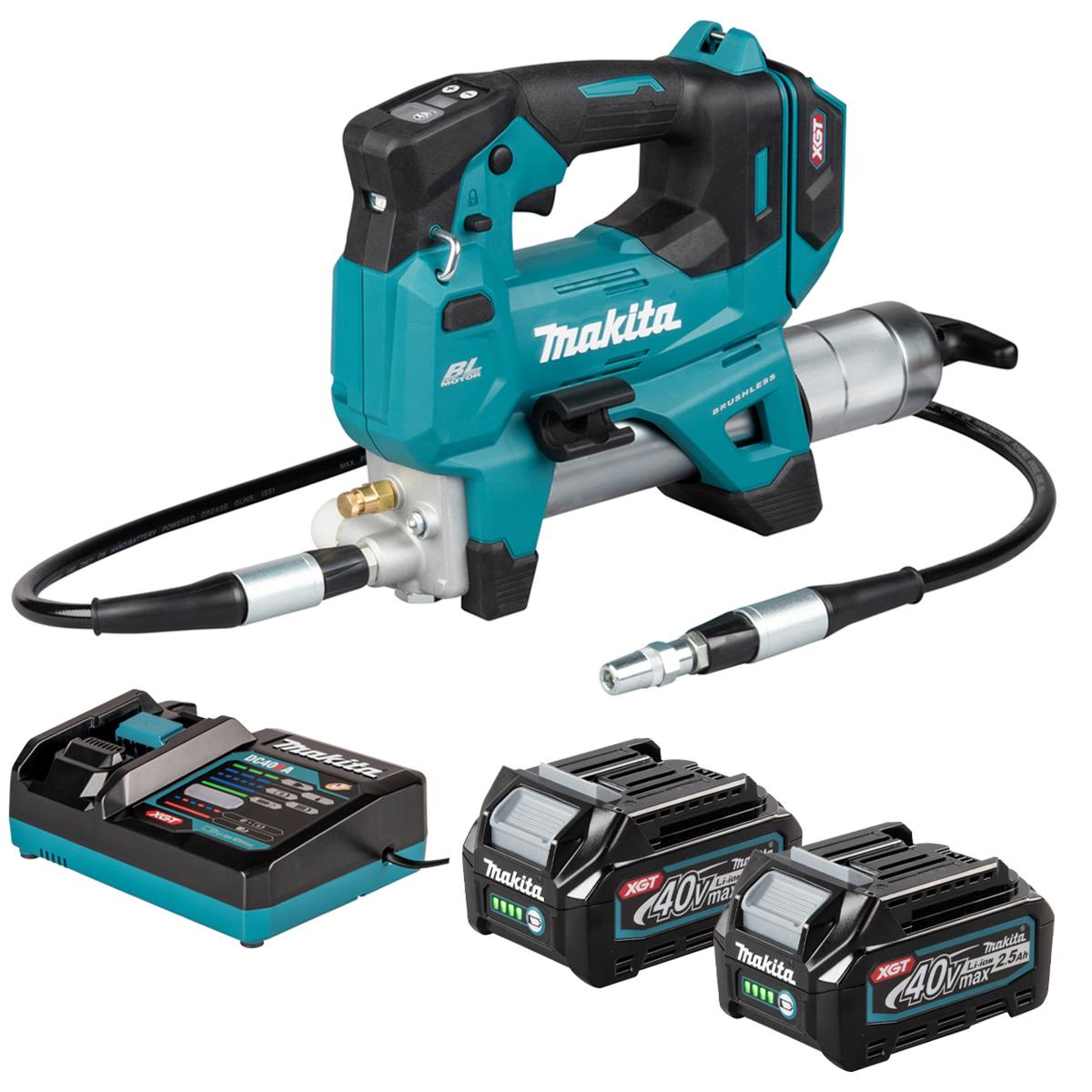 Makita GP001GD201 40V Max XGT Grease Gun with 2 x 2.5Ah Batteries & Charger