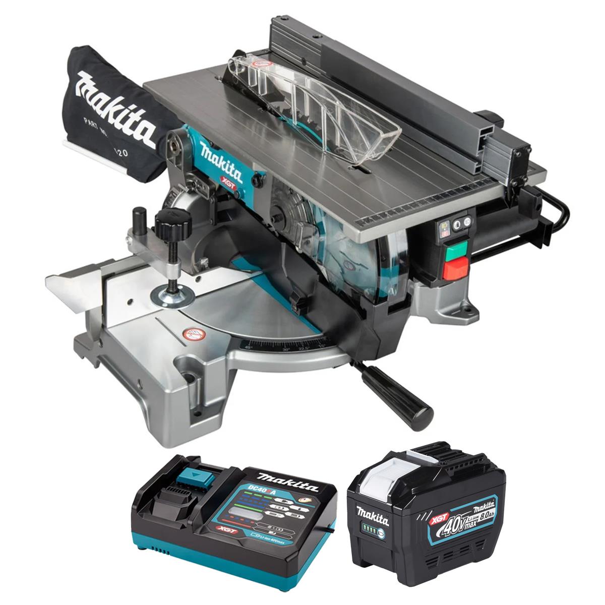 Makita LH001GZ 40V Max XGT Brushless 260mm Table Top Mitre Saw with 1 x 8.0Ah Battery & Charger