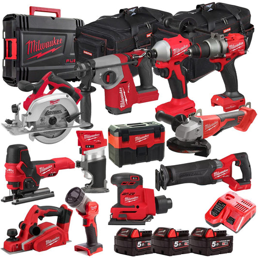 Milwaukee 18V 12 Piece Combo Kit with 3 x 5.0Ah Batteries & Charger M18T4TKIT-4723