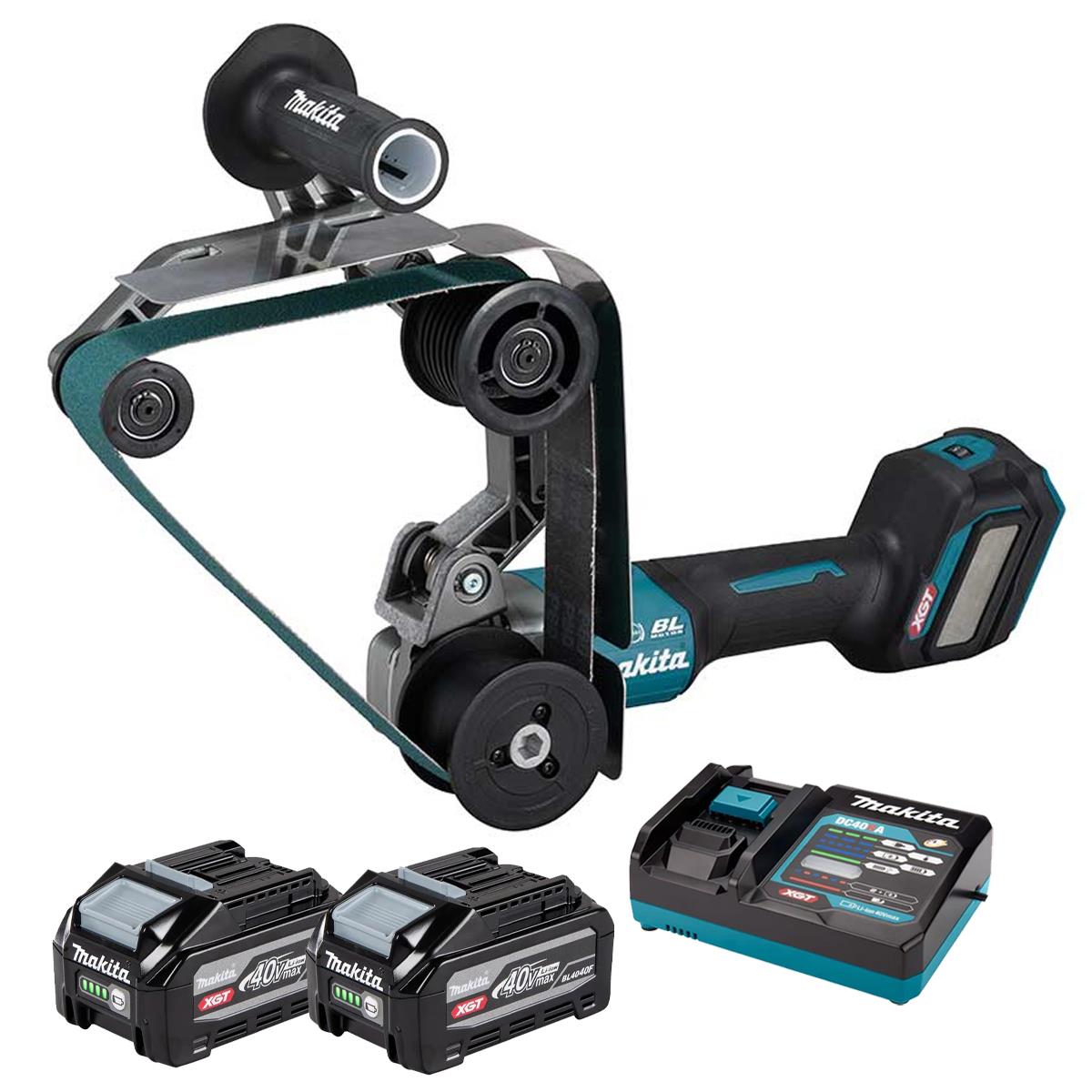 Makita BS002GZ 40V Max XGT Brushless Pipe Belt Sander with 2 x 4.0Ah Battery & Charger