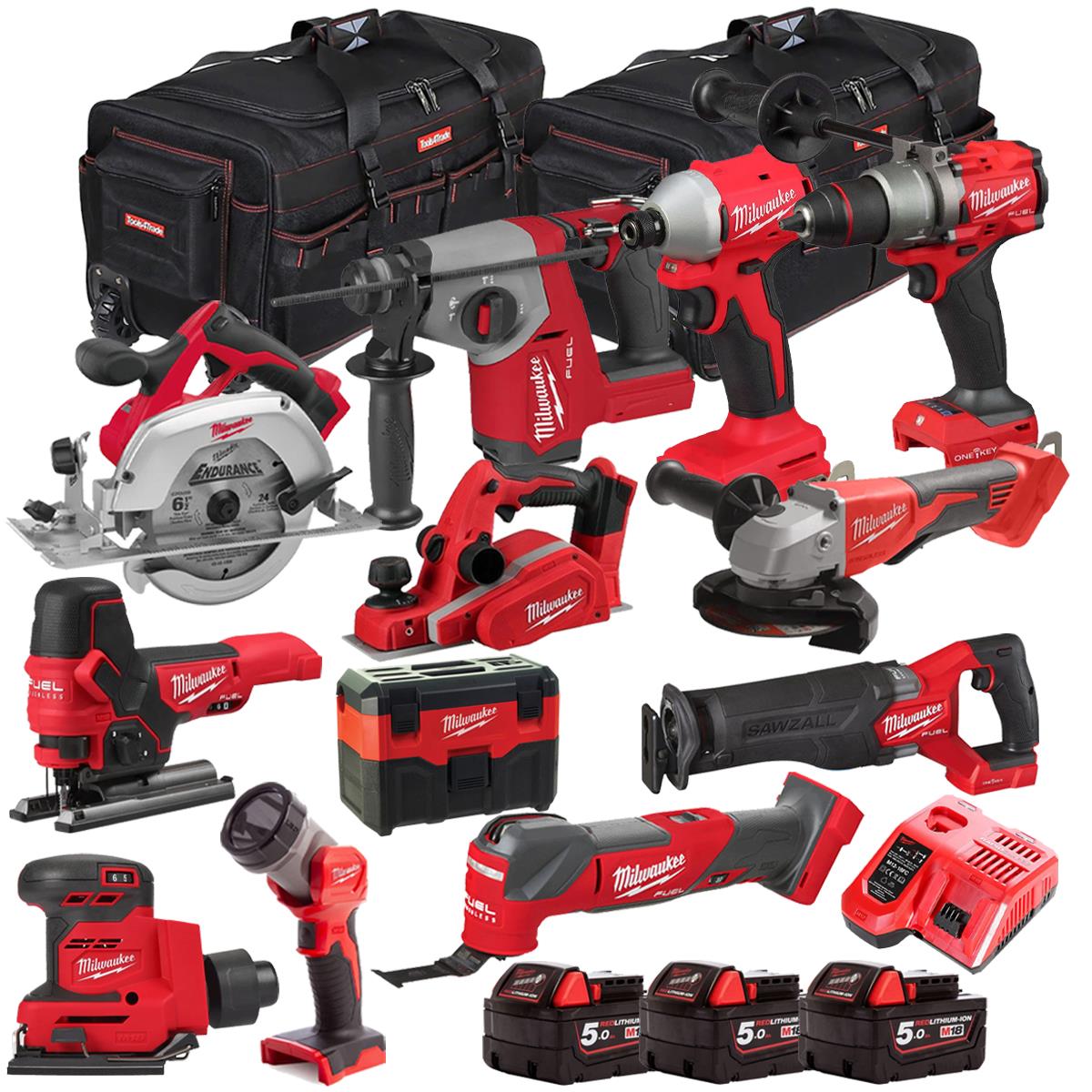 Milwaukee 18V 12 Piece Combo Kit with 3 x 5.0Ah Batteries & Charger M18T4TKIT-4719