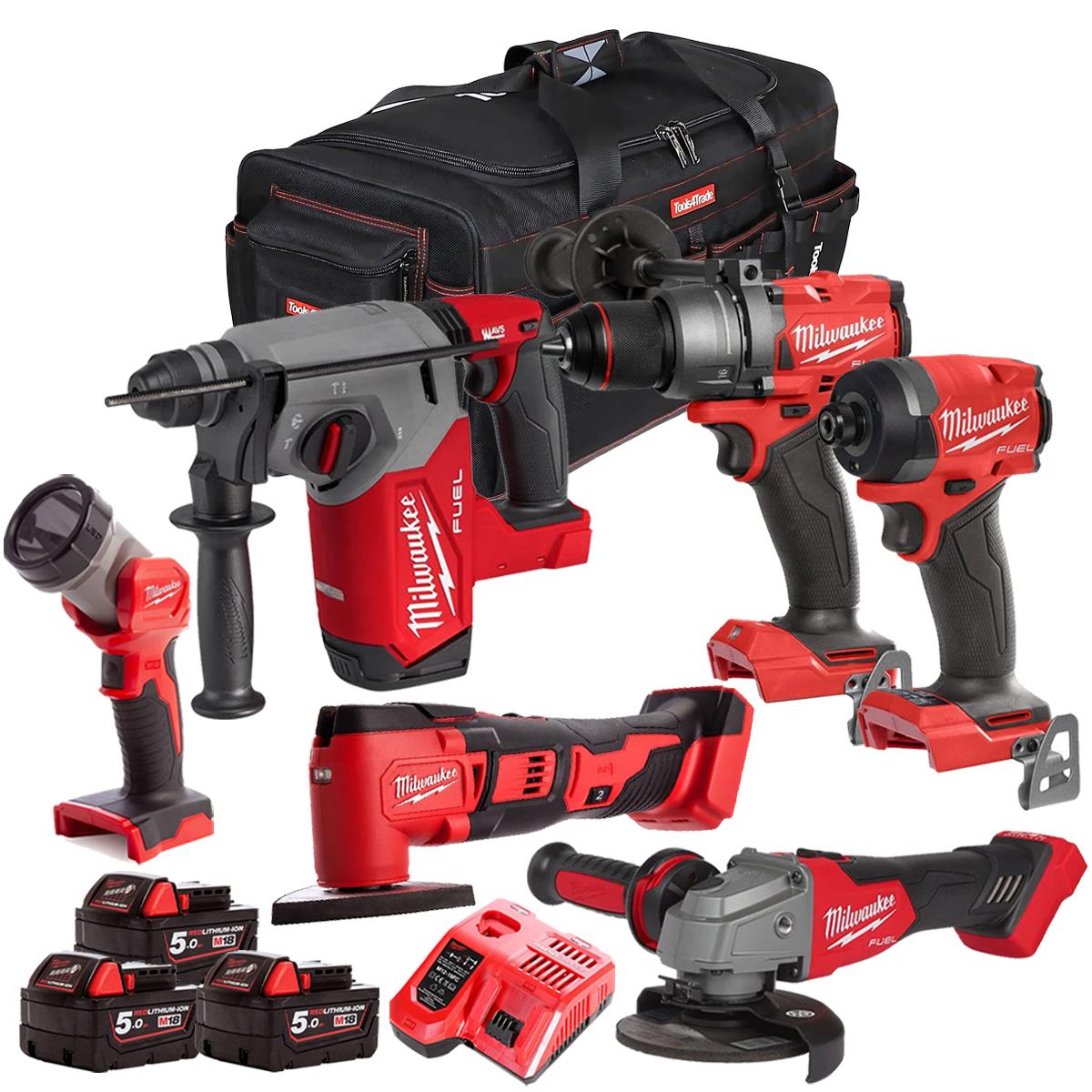 Milwaukee 18V 6 Piece Combo Kit with 3 x 5.0Ah Batteries & Charger M18T4TKIT-4695