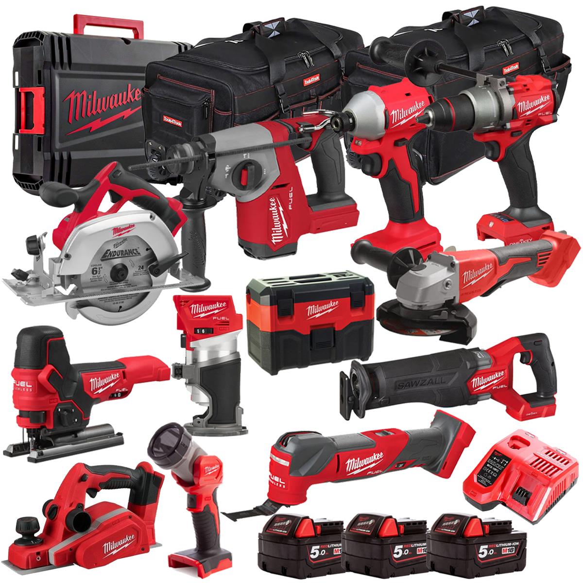 Milwaukee 18V 12 Piece Combo Kit with 3 x 5.0Ah Batteries & Charger M18T4TKIT-4721