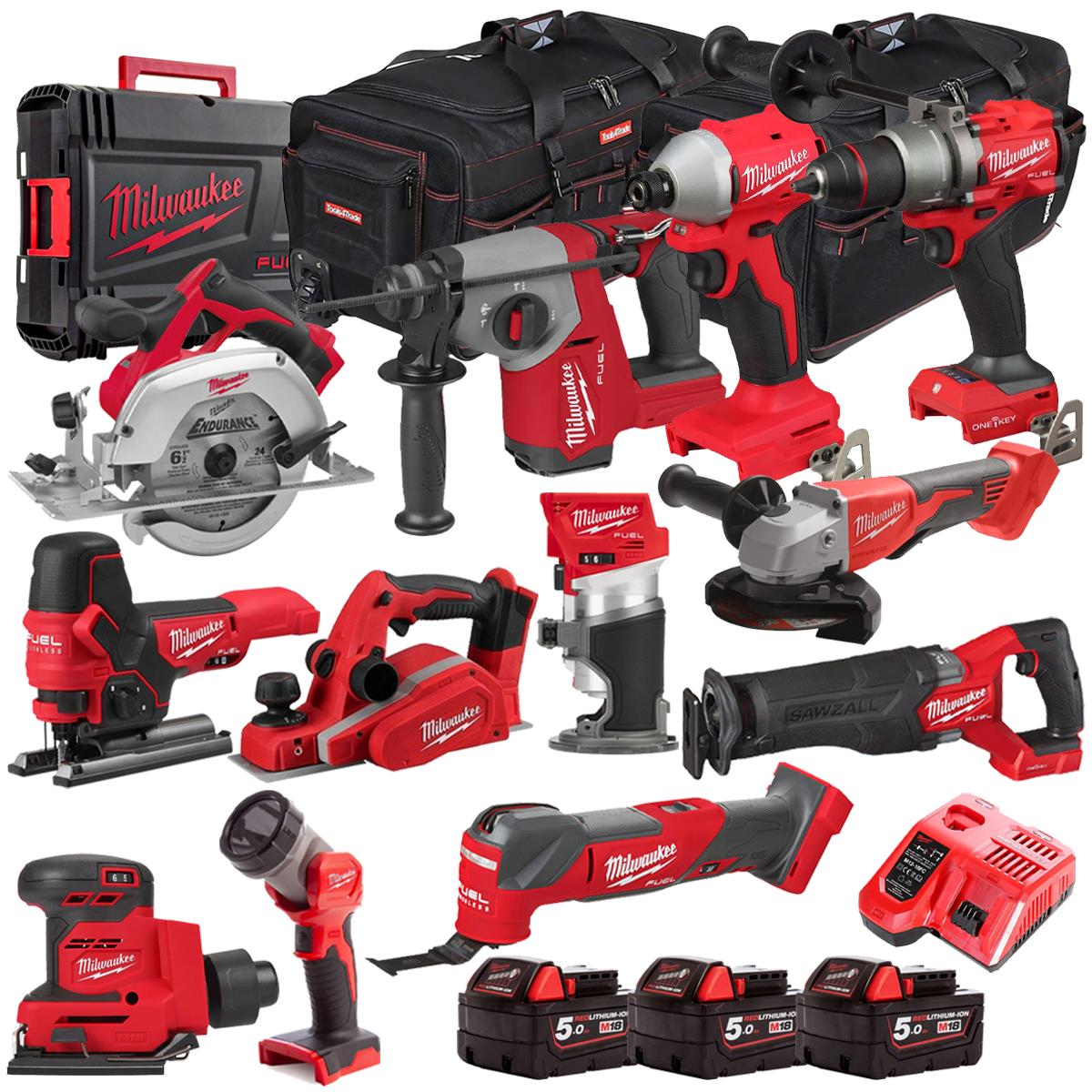 Milwaukee 18V 12 Piece Combo Kit with 3 x 5.0Ah Batteries & Charger M18T4TKIT-4717