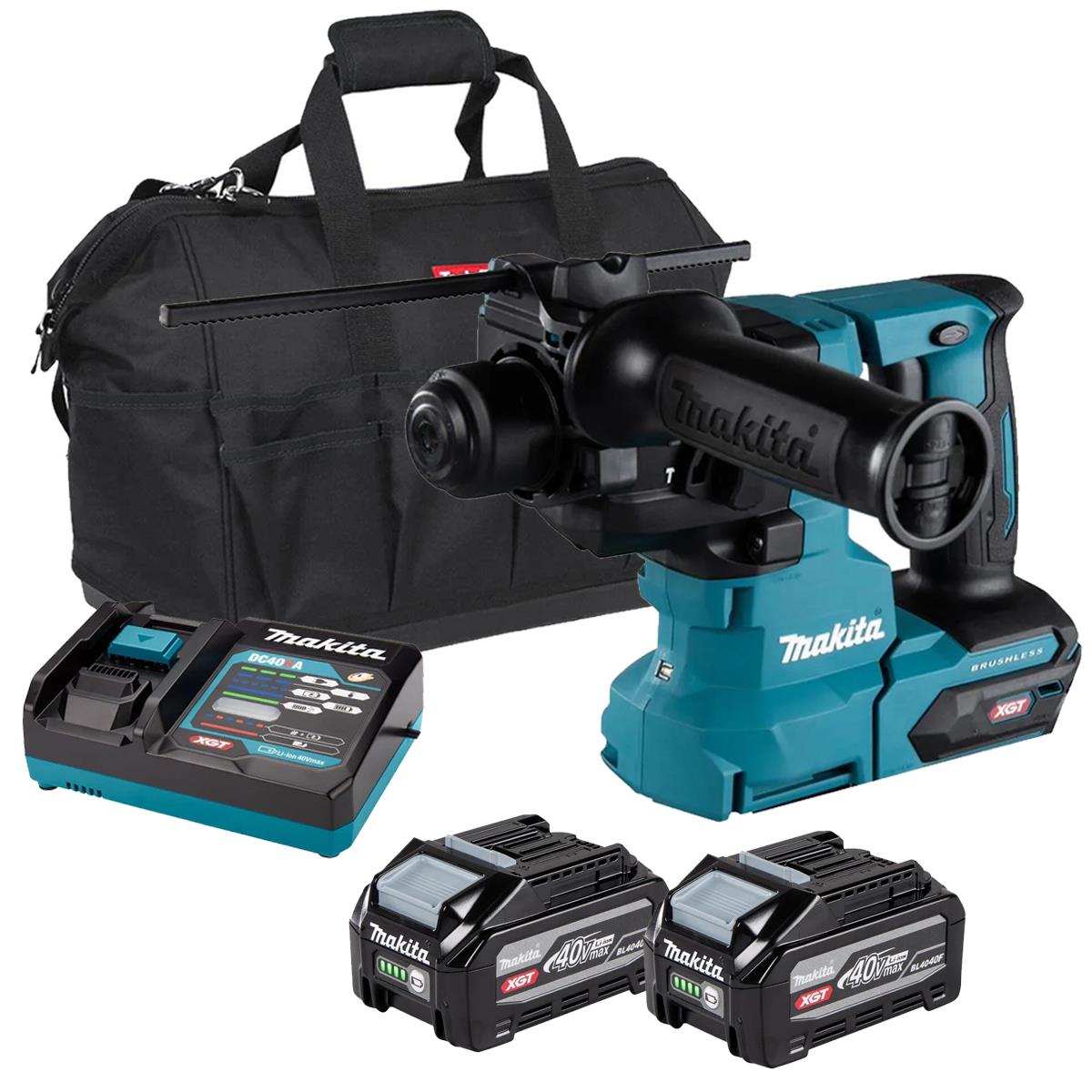 Makita HR010GZ 40V Max XGT Brushless SDS-PLUS Rotary Hammer Drill with 2 x 4.0Ah Battery Charger & Bag