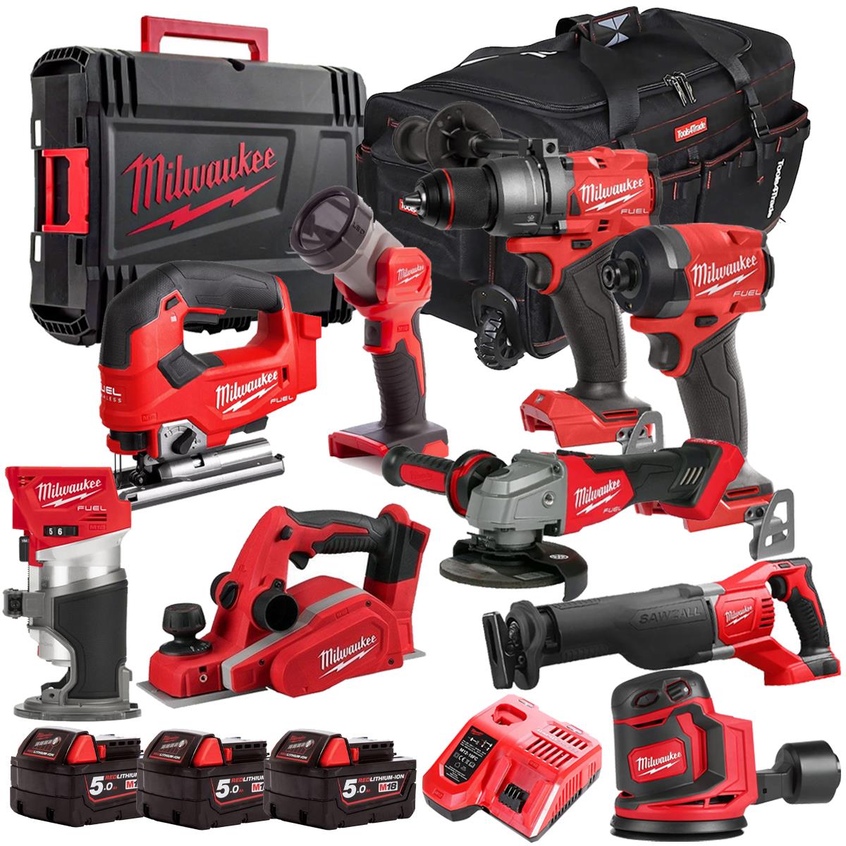 Milwaukee 18V 9 Piece Combo Kit with 3 x 5.0Ah Batteries & Charger M18T4TKIT-4811