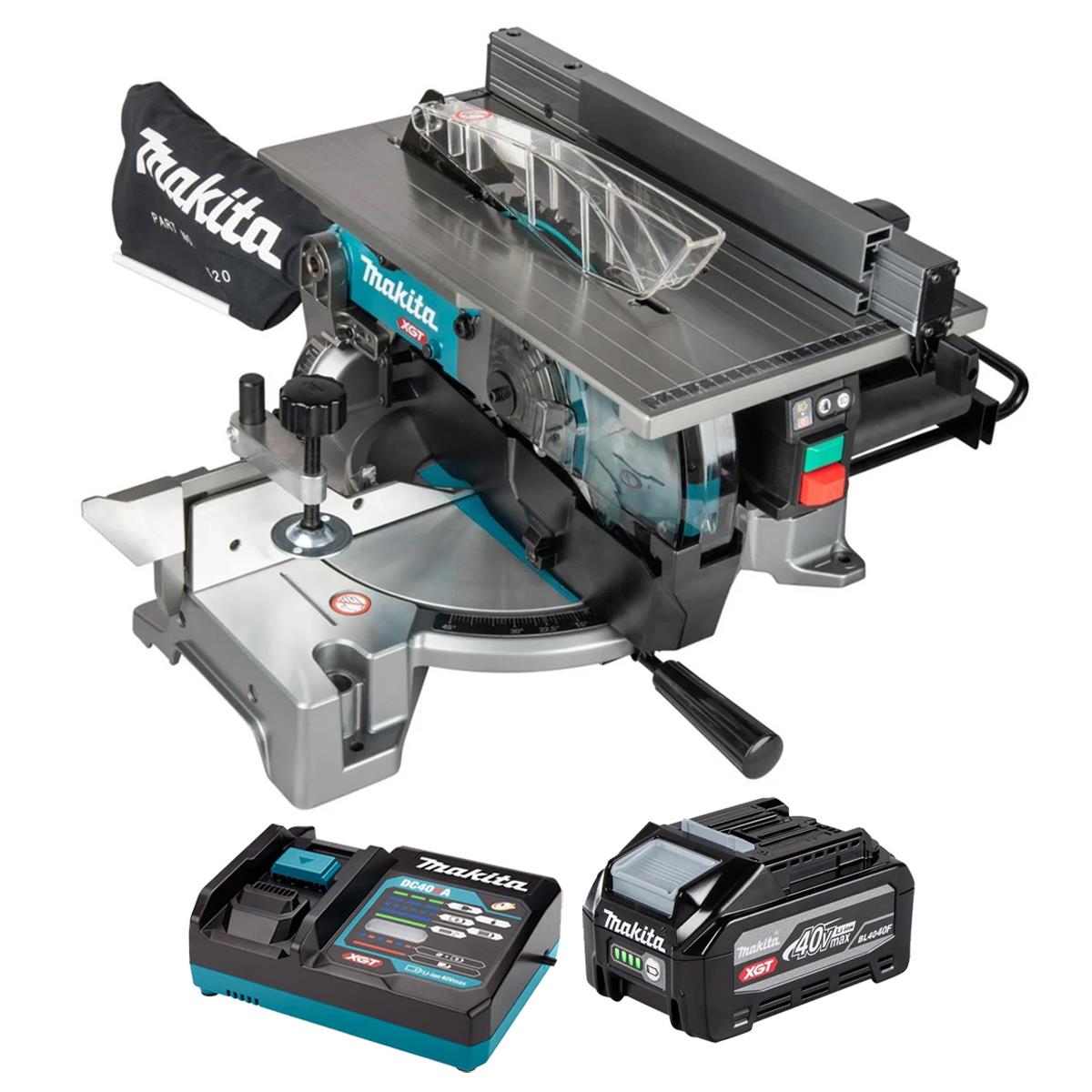 Makita LH001GZ 40V Max XGT Brushless 260mm Table Top Mitre Saw with 1 x 4.0Ah Battery & Charger