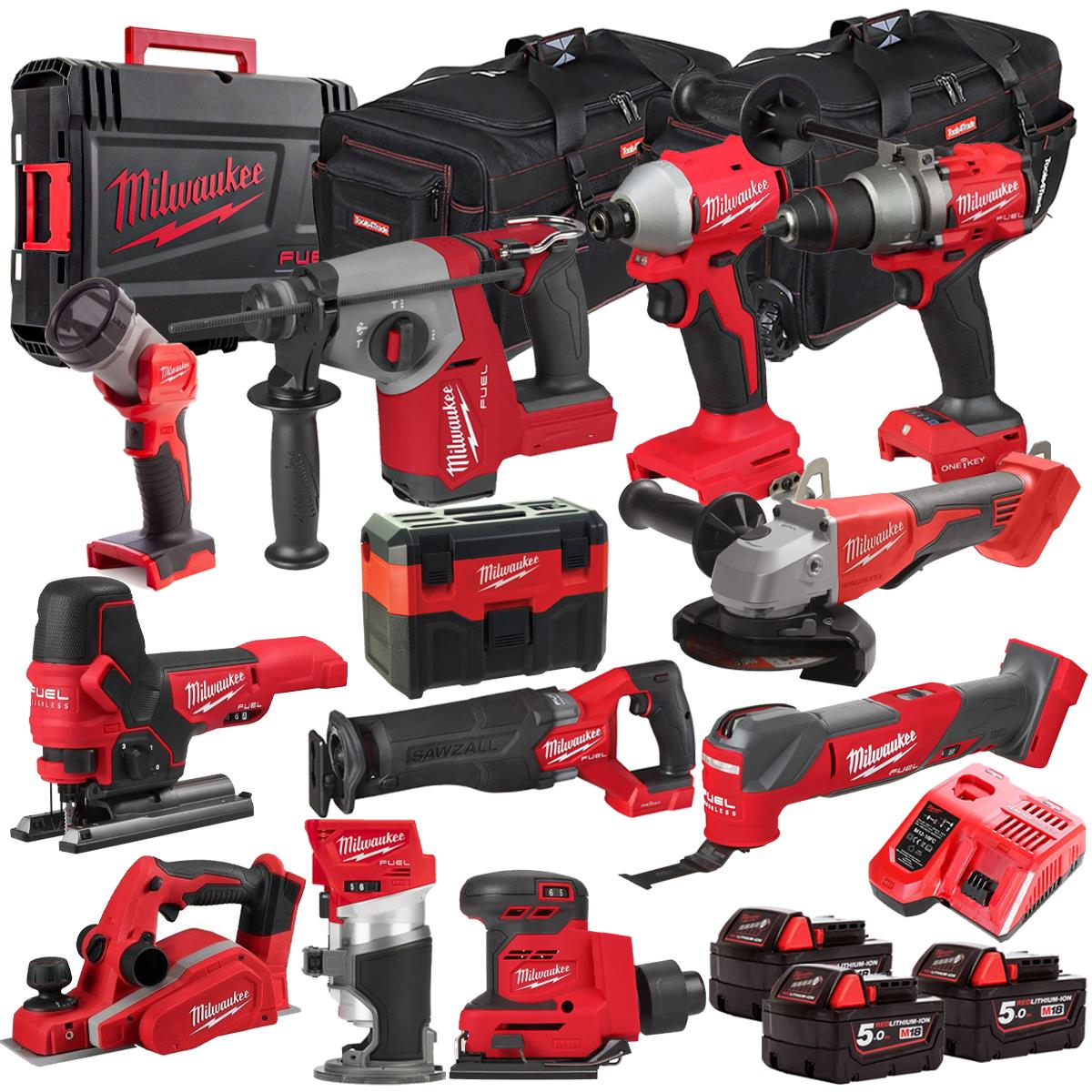 Milwaukee 18V 12 Piece Combo Kit with 3 x 5.0Ah Batteries & Charger M18T4TKIT-4726