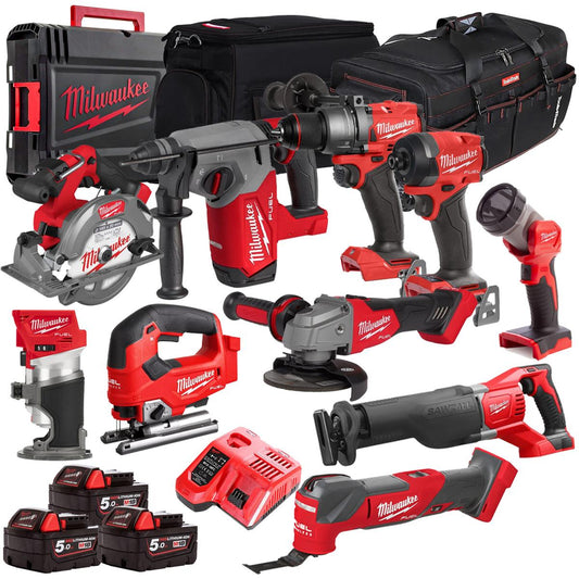 Milwaukee 18V 10 Piece Combo Kit with 3 x 5.0Ah Batteries & Charger M18T4TKIT-4704