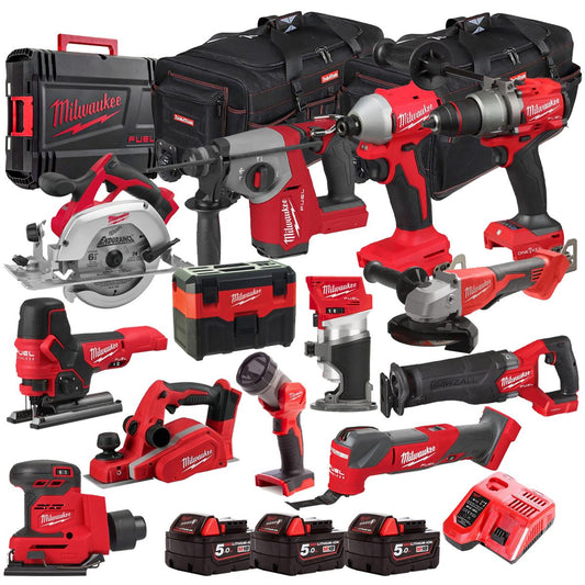 Milwaukee 18V 13 Piece Combo Kit with 3 x 5.0Ah Batteries & Charger M18T4TKIT-4716