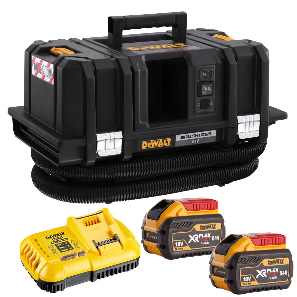 DeWalt DCV586MN 54V XR Flexvolt Brushless M-Class Dust Extractor with 2 x 9.0Ah Battery & Charger