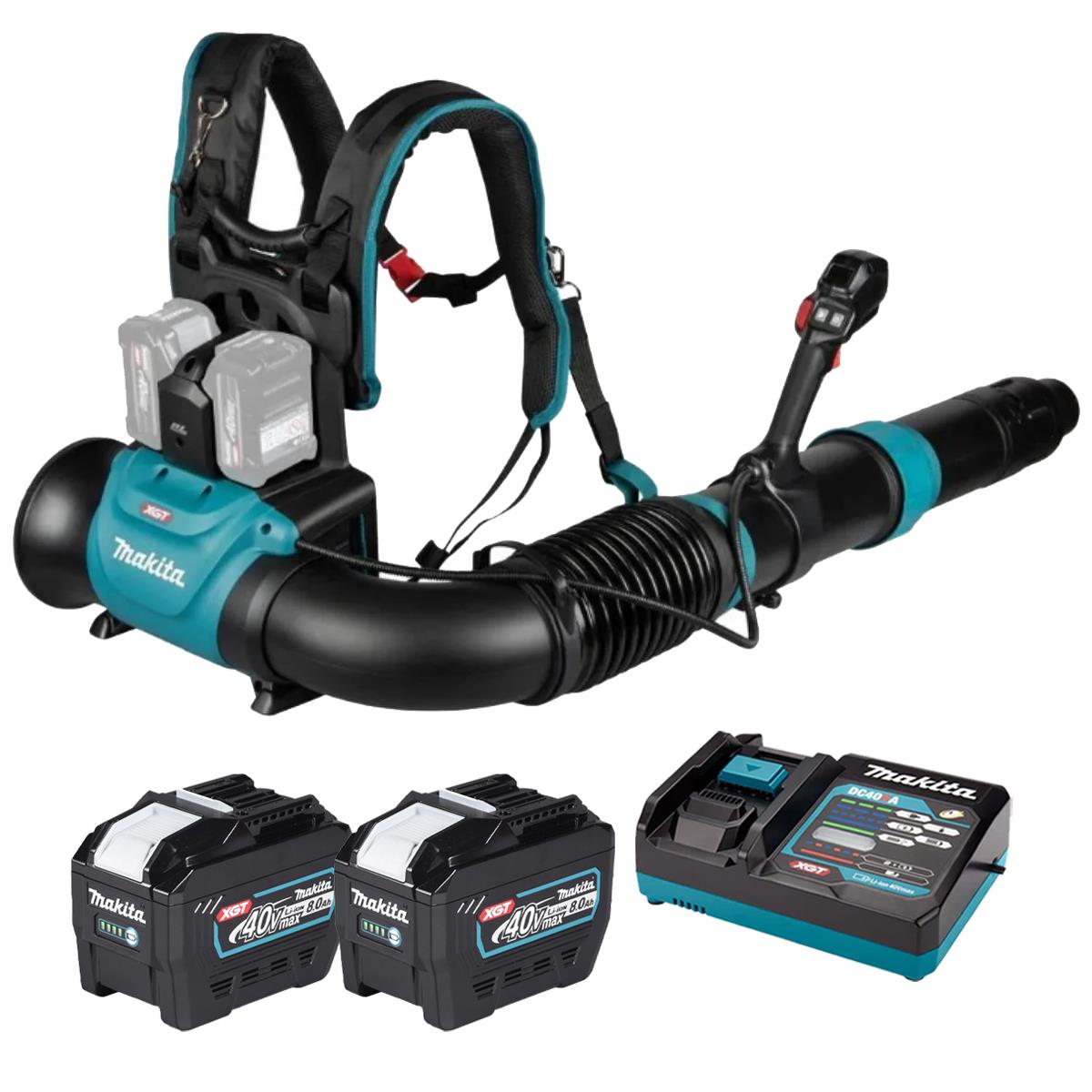 Makita UB004GZ 40V Max XGT Brushless Backpack Leaf Blower with 2 x 8.0Ah Battery & Charger