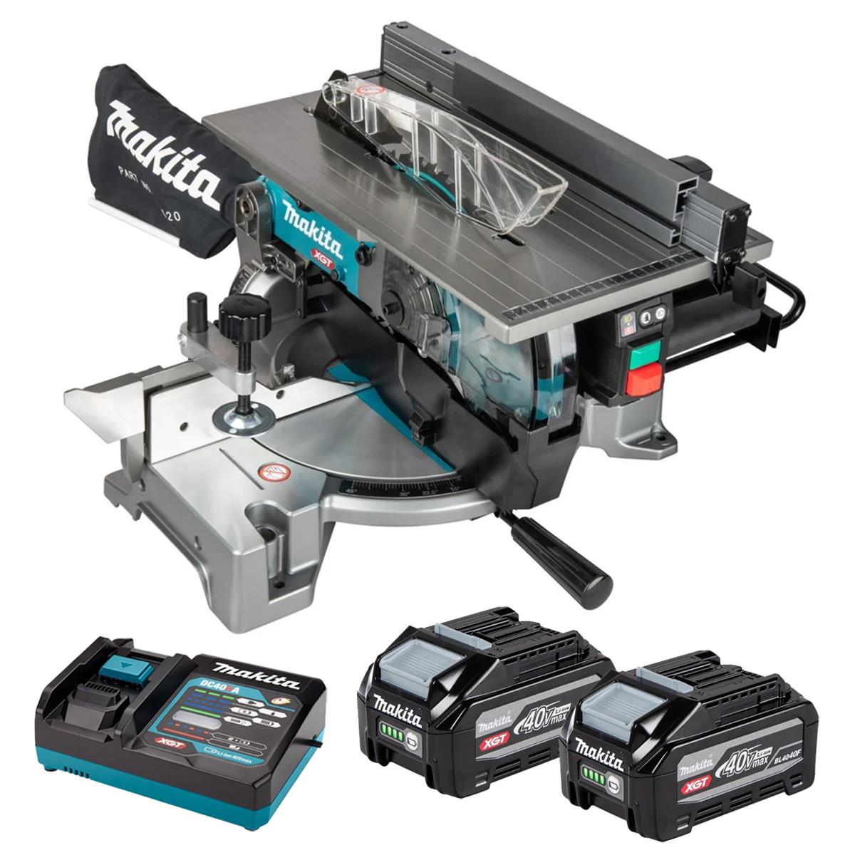 Makita LH001GZ 40V Max XGT Brushless 260mm Table Top Mitre Saw with 2 x 4.0Ah Battery & Charger