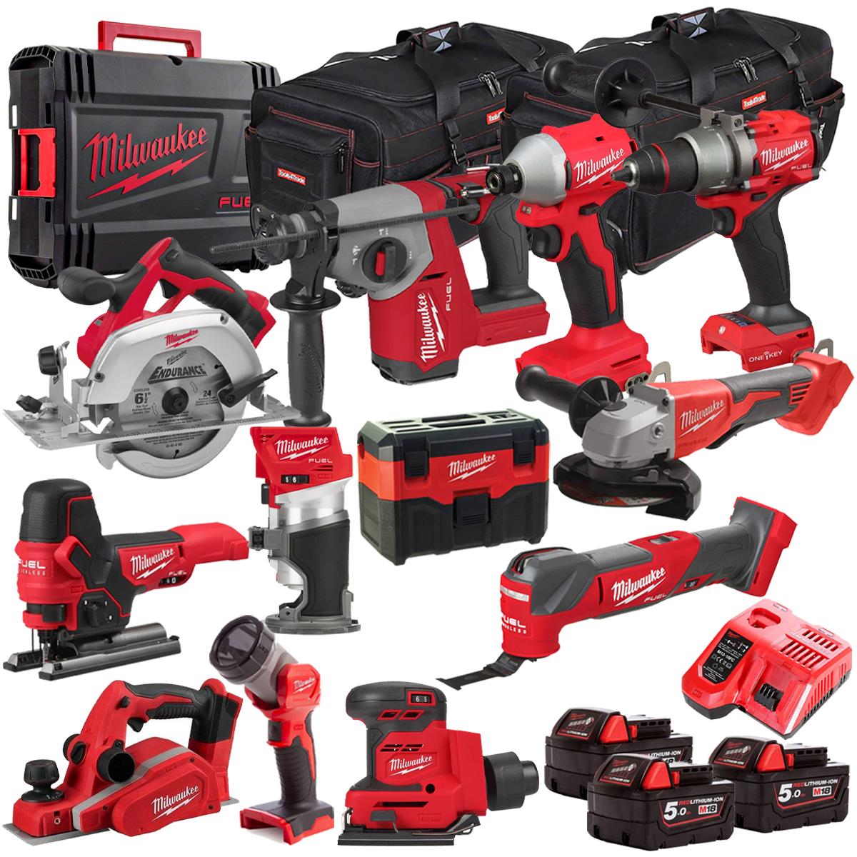 Milwaukee 18V 12 Piece Combo Kit with 3 x 5.0Ah Batteries & Charger M18T4TKIT-4725
