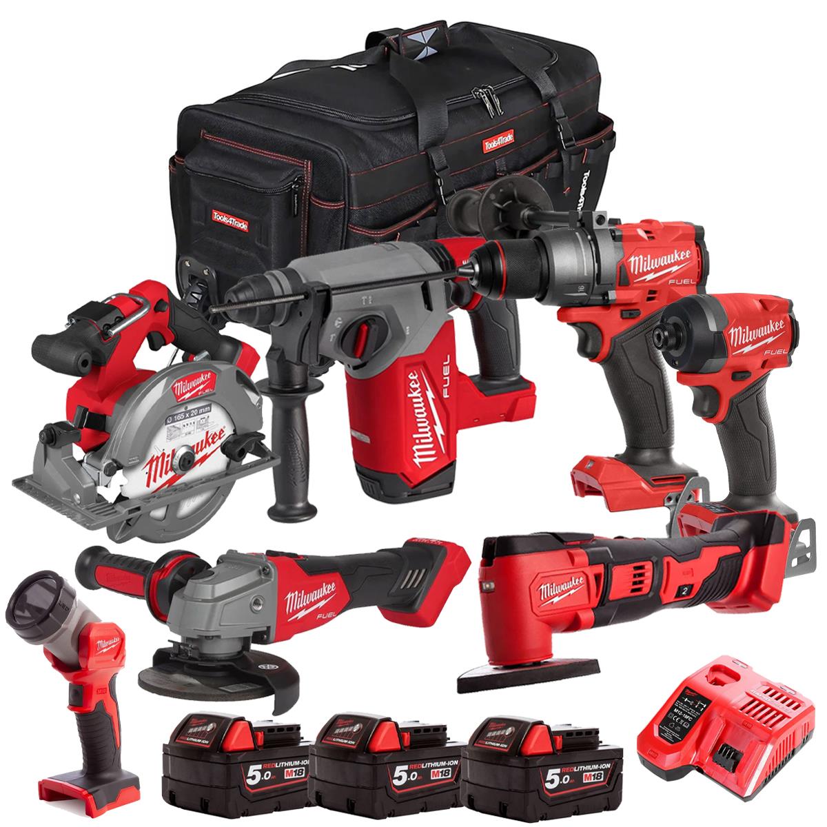 Milwaukee 18V 7 Piece Combo Kit with 3 x 5.0Ah Batteries & Charger M18T4TKIT-4669