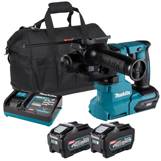 Makita HR010GZ 40V Max XGT Brushless SDS-PLUS Rotary Hammer Drill with 2 x 5.0Ah Battery Charger & Bag