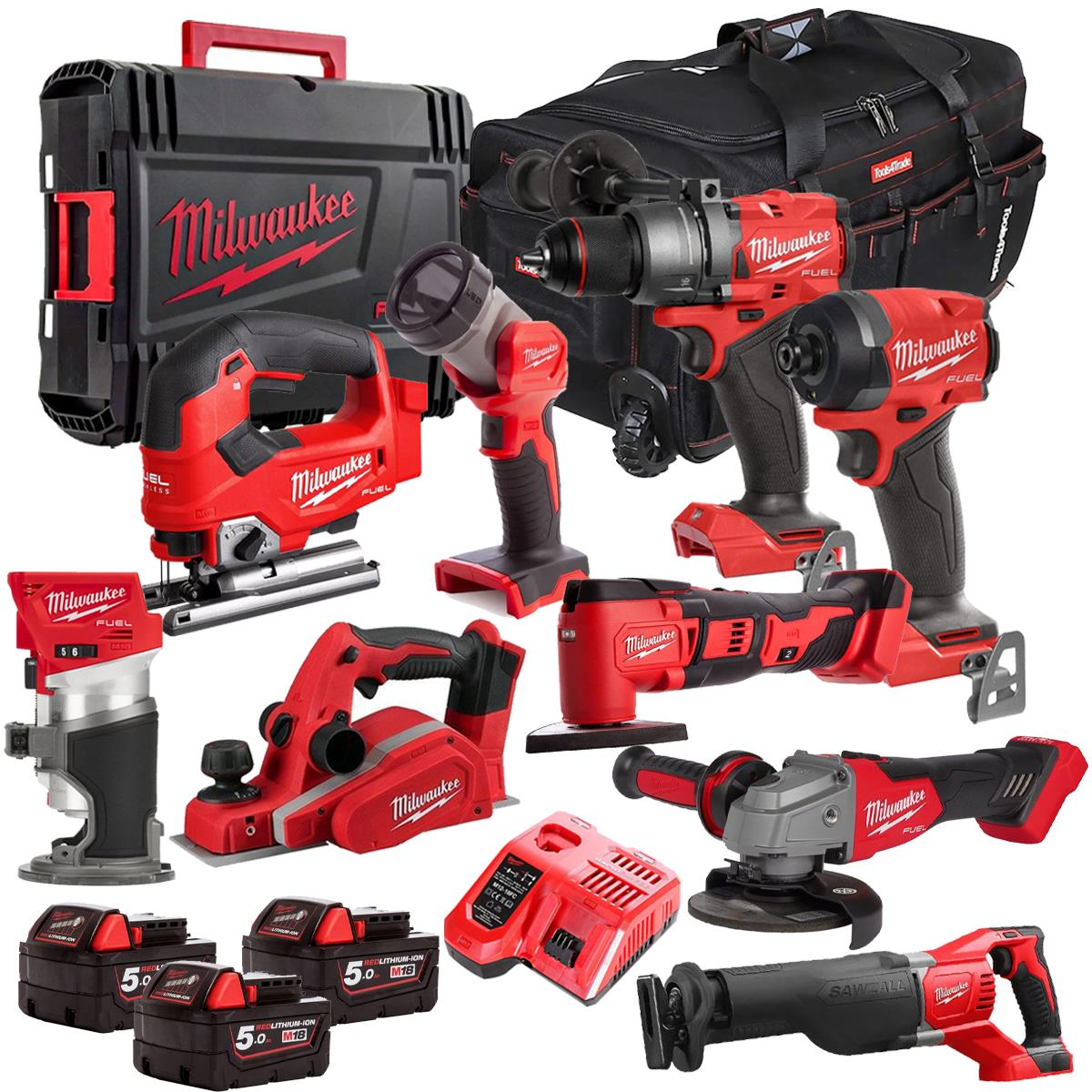 Milwaukee 18V 9 Piece Combo Kit with 3 x 5.0Ah Batteries & Charger M18T4TKIT-4813