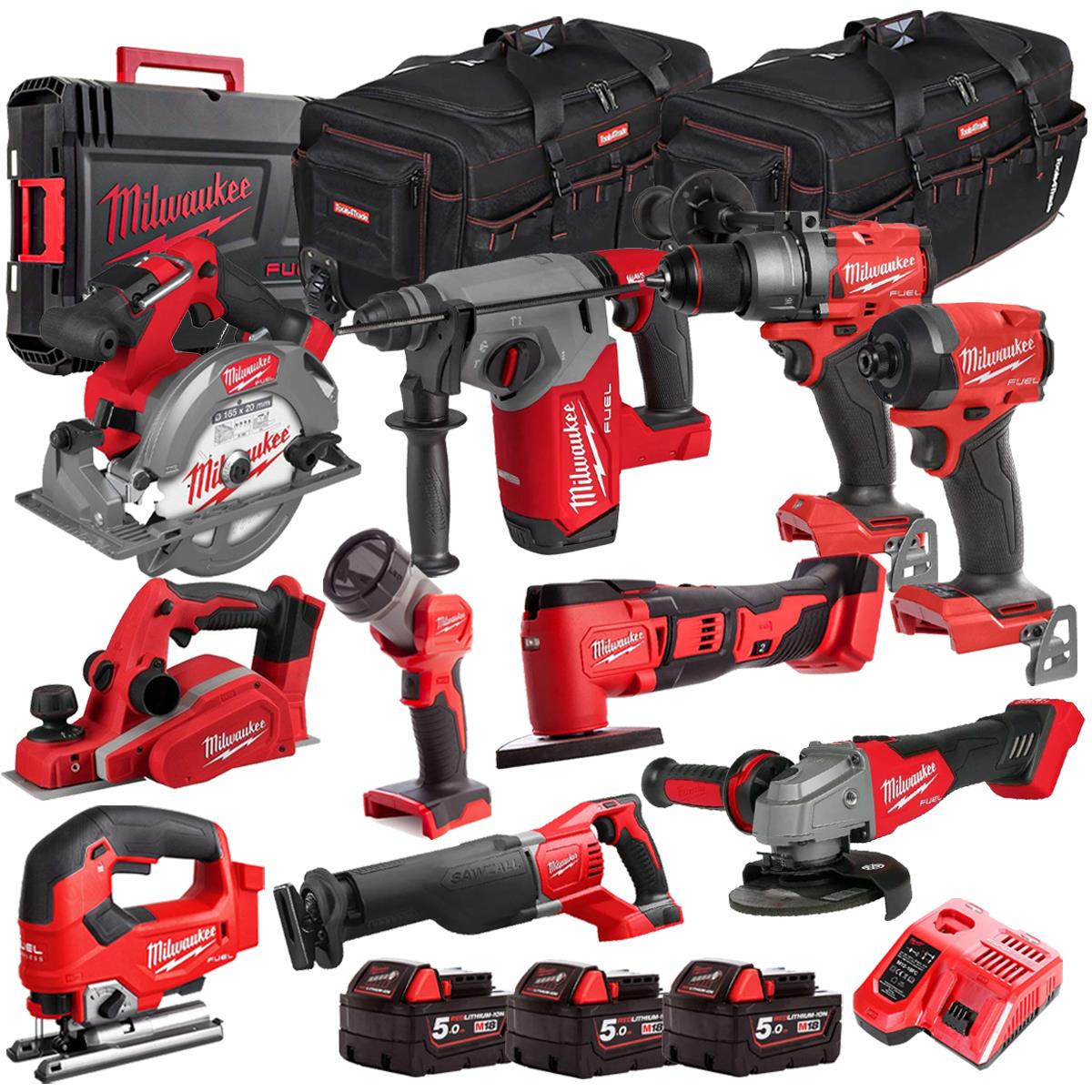 Milwaukee 18V 10 Piece Combo Kit with 3 x 5.0Ah Batteries & Charger M18T4TKIT-4637