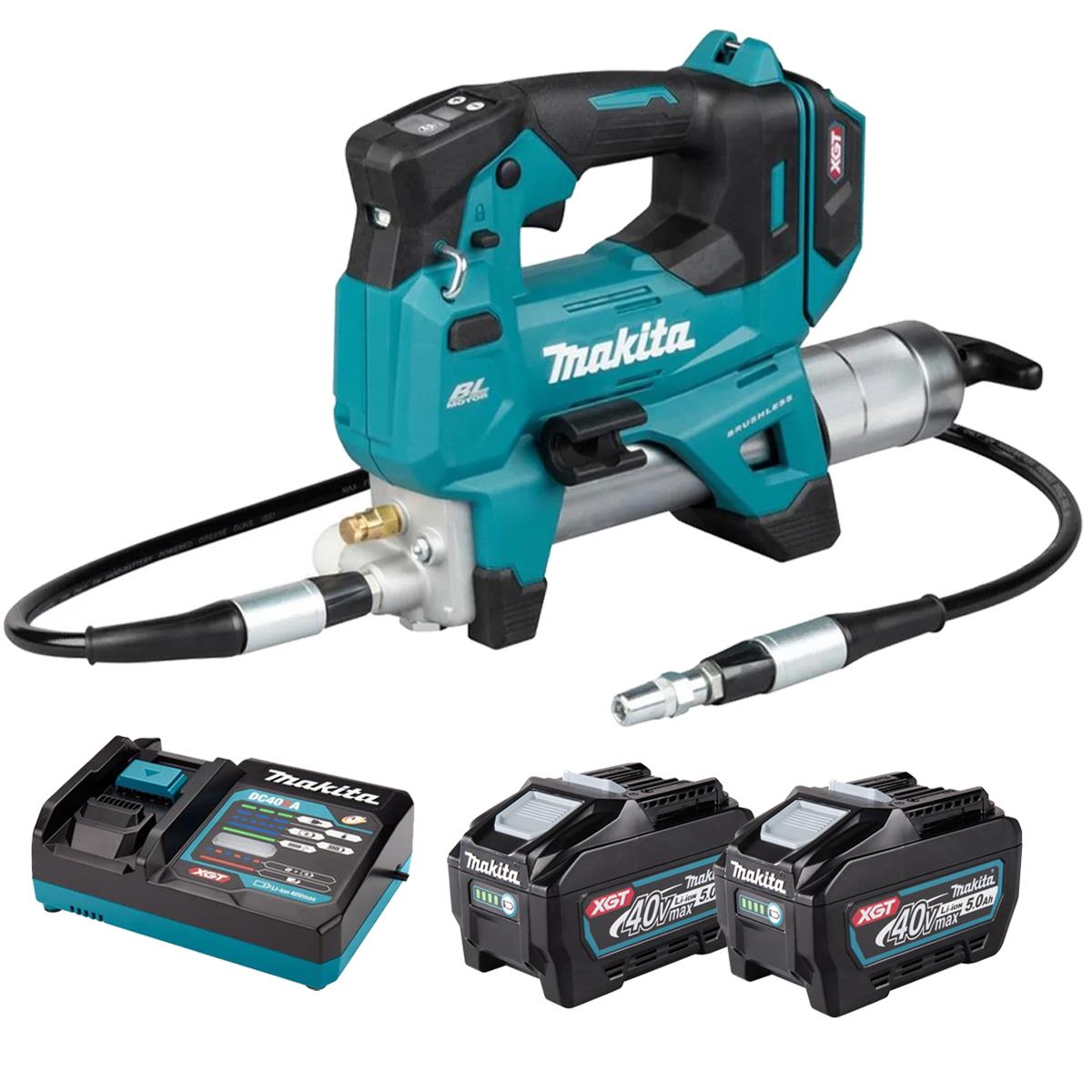 Makita GP001GZ 40V Max XGT Grease Gun with 2 x 5.0Ah Battery & Charger